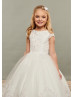 Cap Sleeves Ivory Lace Tulle Unique Flower Girl Dress